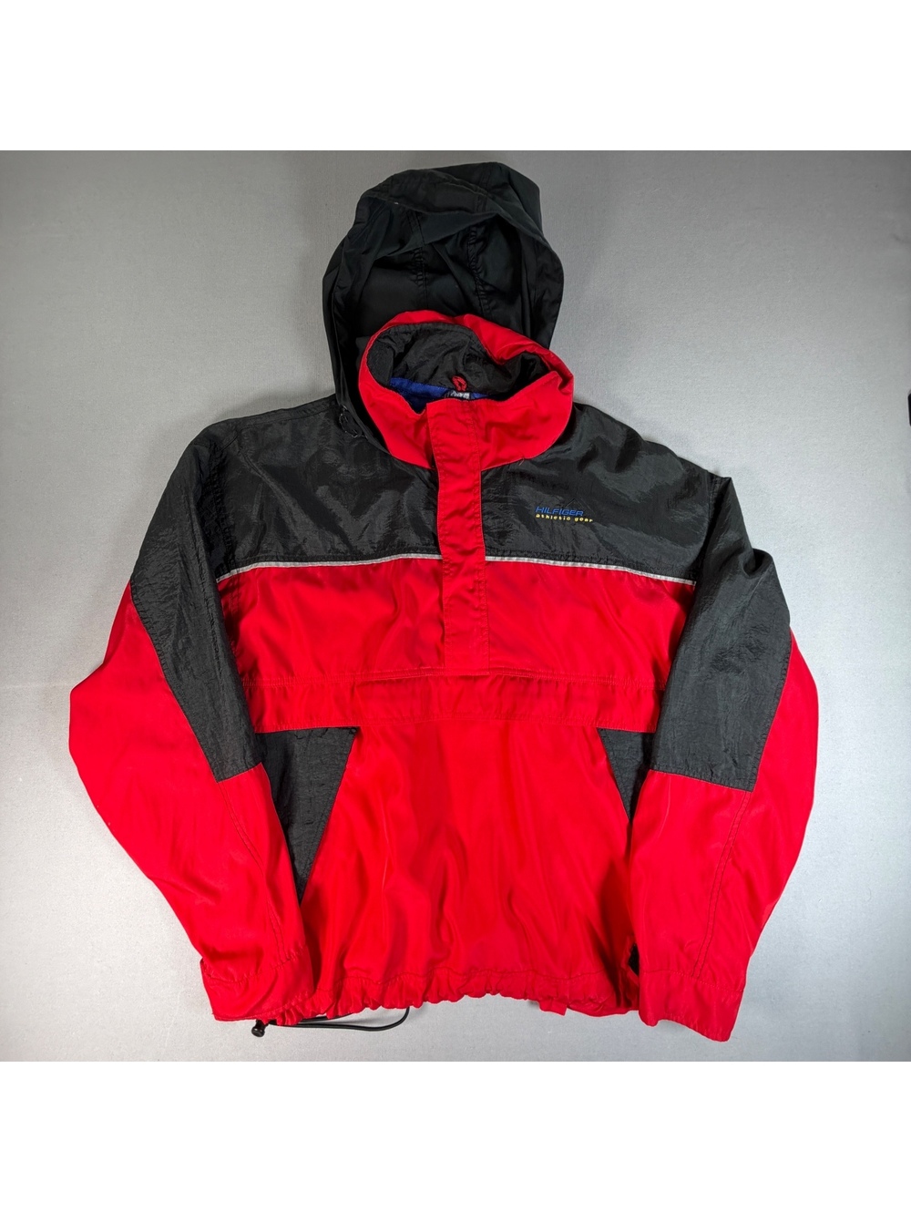 VTG 90s Tommy Hilfiger Athletic Gear Anorak Mens L Red Black Hooded Pullover